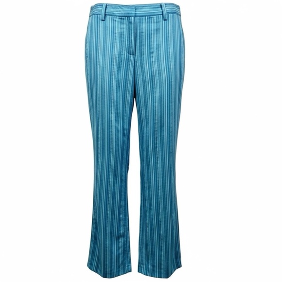 Ted Baker Striped Blue Linen Silk Blend Drawstring Hem Pants - Picture 1 of 11